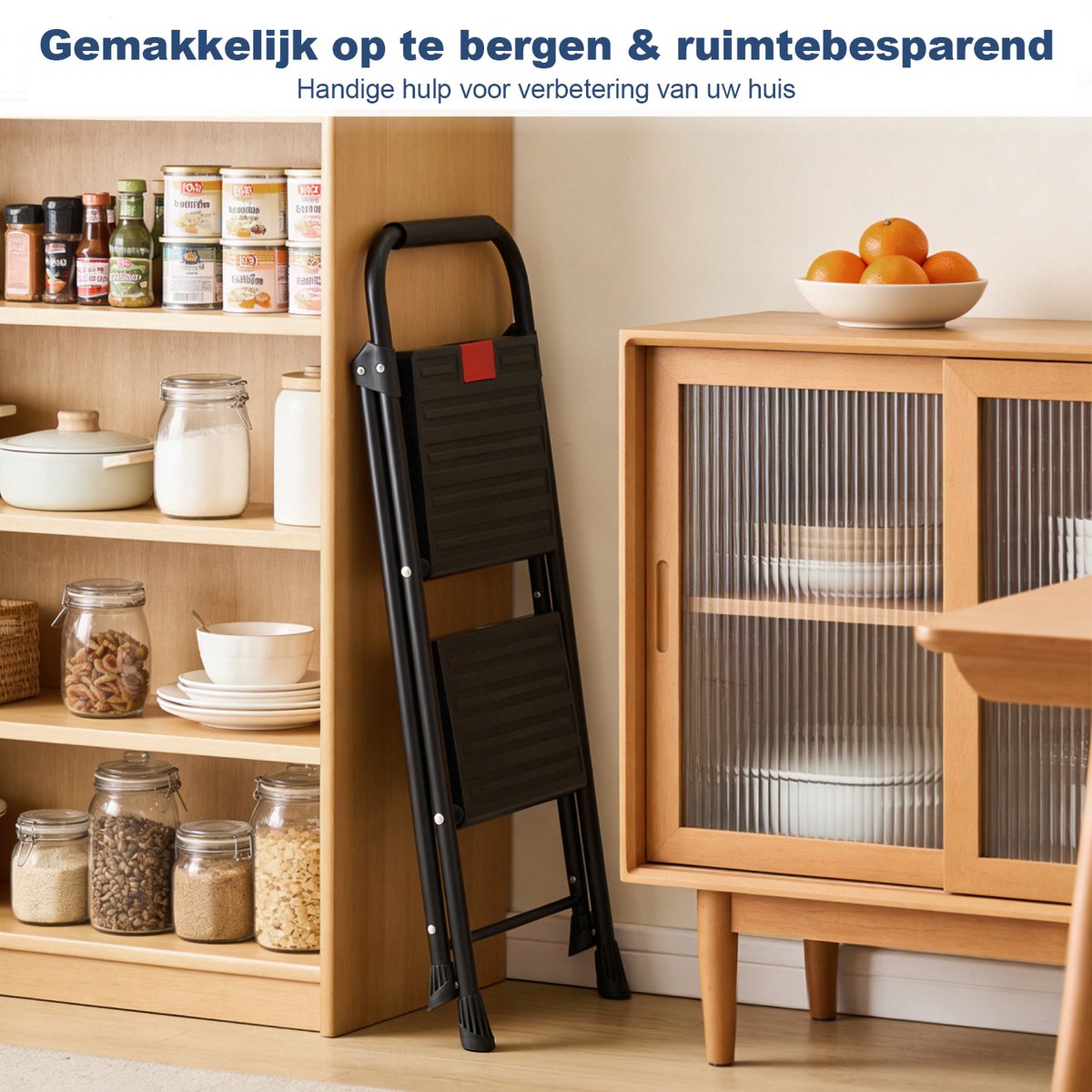 Opvouwbare Huishoudladder 2 Treden – Antislip Metalen Trapladder – Compact, Lichtgewicht en Stevig – foto 6