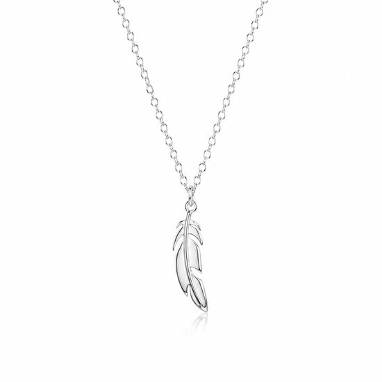 Collier argenté avec un pendentif plume minimaliste.