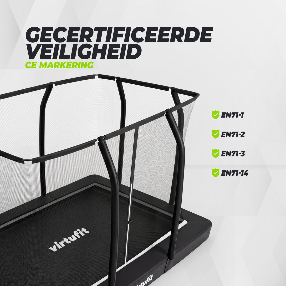 VirtuFit Inground / Inbouw Trampoline met Veiligheidsnet - 244 x 366 cm - Incl. Beschermrand - Extra Veilig - Water- en UV-bestendig - Max. 150 kg - Voor Kinderen en Volwassenen - Zwart — afbeelding 7