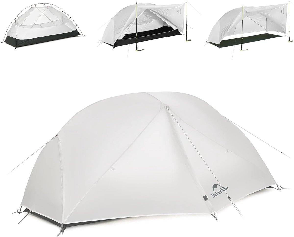 Naturehike Mongar PRO 1 – 1-persoons lichtgewicht tent – Incl. grondzeil – 20D 3000MM – 3-seizoenen koepeltent – Waterdichte trekkerstent & kampeertent – Grijs