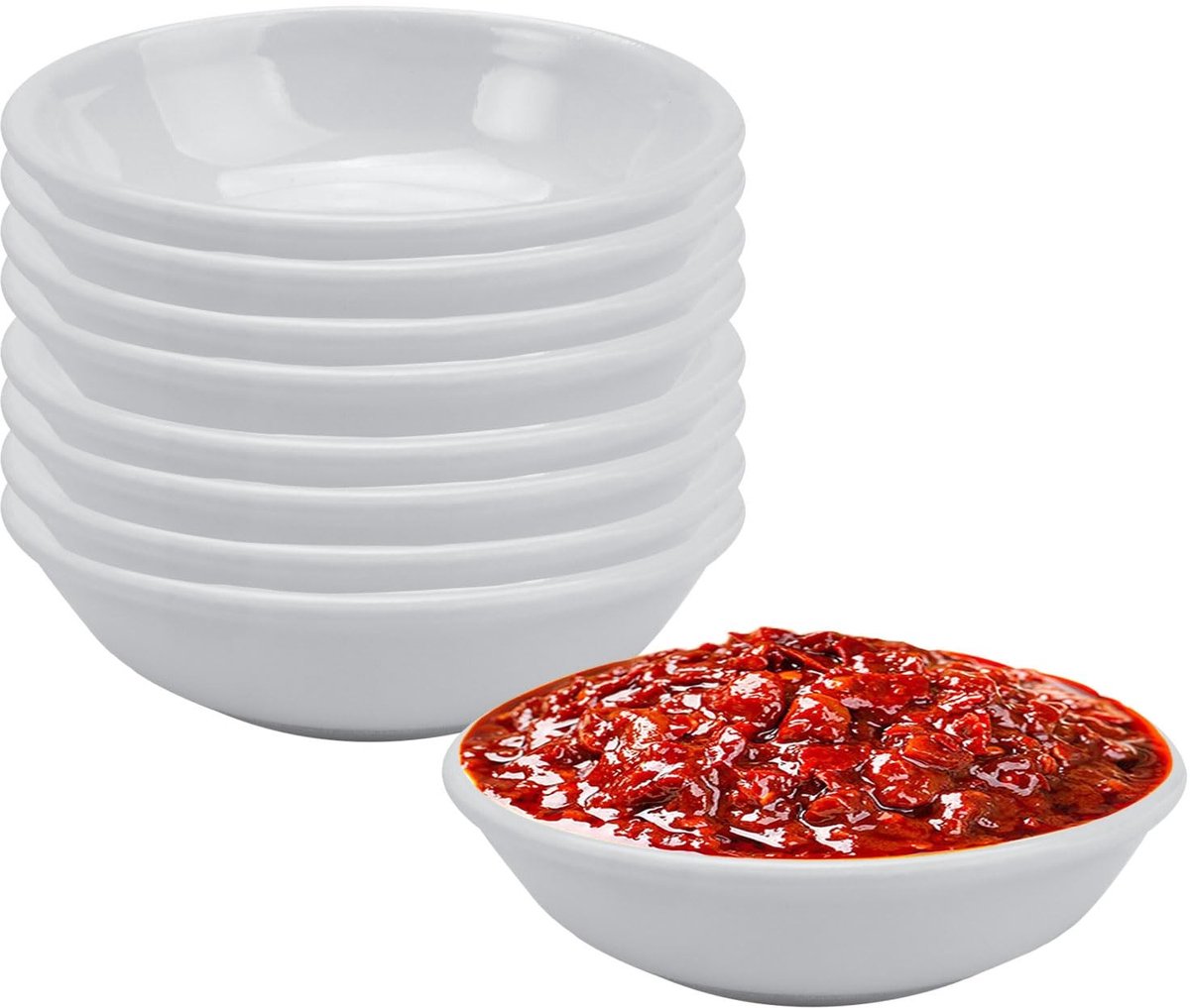 Dailygoods - Set van 8 Dip Sojasausschaaltjes - Mini-Serveerschalen voor Sauzen - Vaatwasserbestendig - Wit - Snackschaal voor Feesten - Ideaal voor D