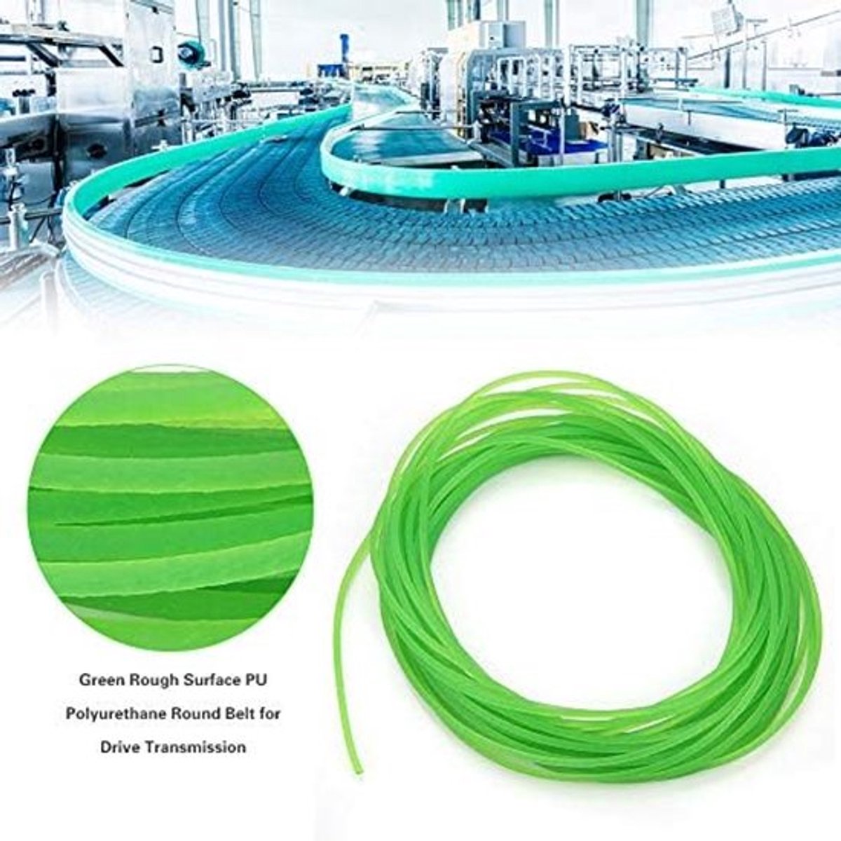 Ronde PU-riem met ruw, PU-aandrijvingsriem (groen) (2mm x 10m)