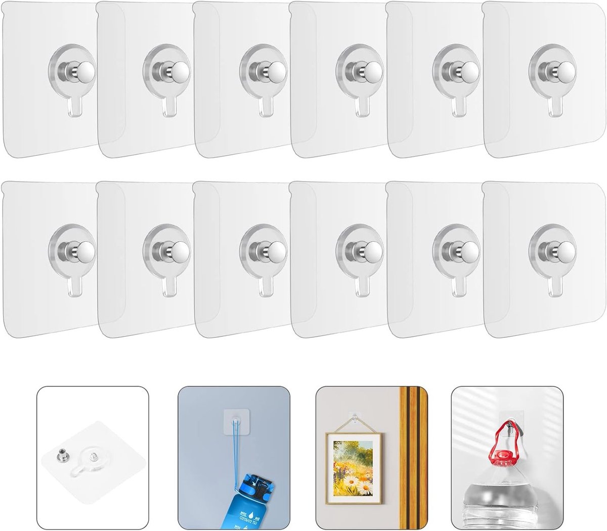 12 Adhesieve Haakjes voor Foto's en Spiegels, Sterke Draagkracht, Geen Boren Nodig, Perfect voor Woonkamer, Slaapkamer en Badkamer, Set van 12
