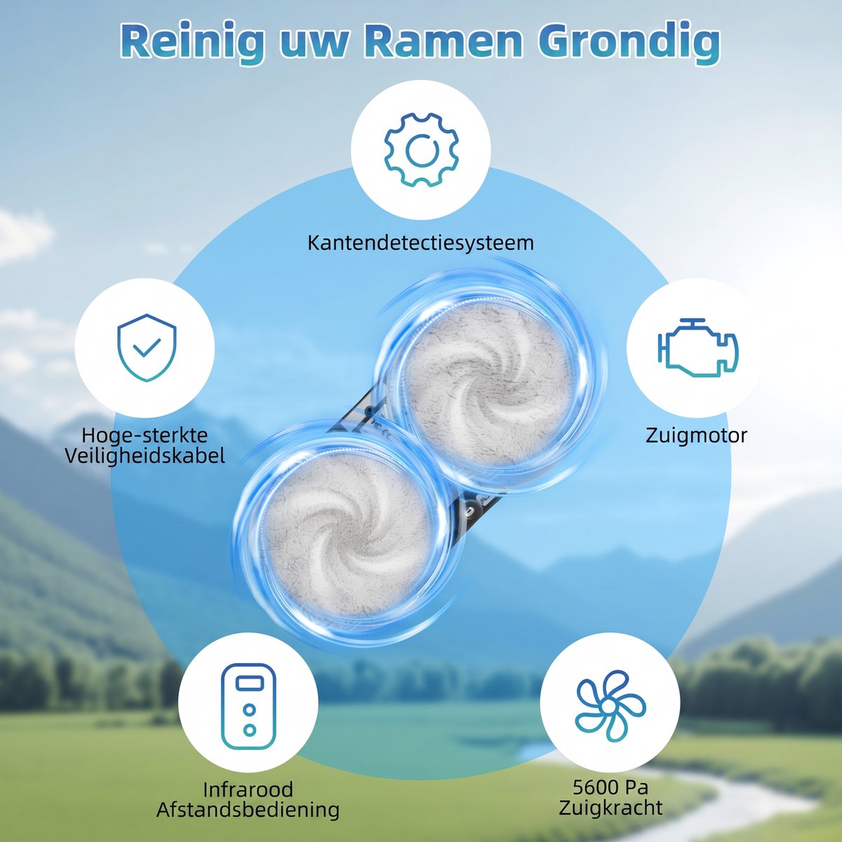 Robot Ramenwasser - Ruitenreinigingsrobot - Raamreiniger - 5600Pa/3 reinigingsmodi/intelligente navigatie - Wit thumbnail 4