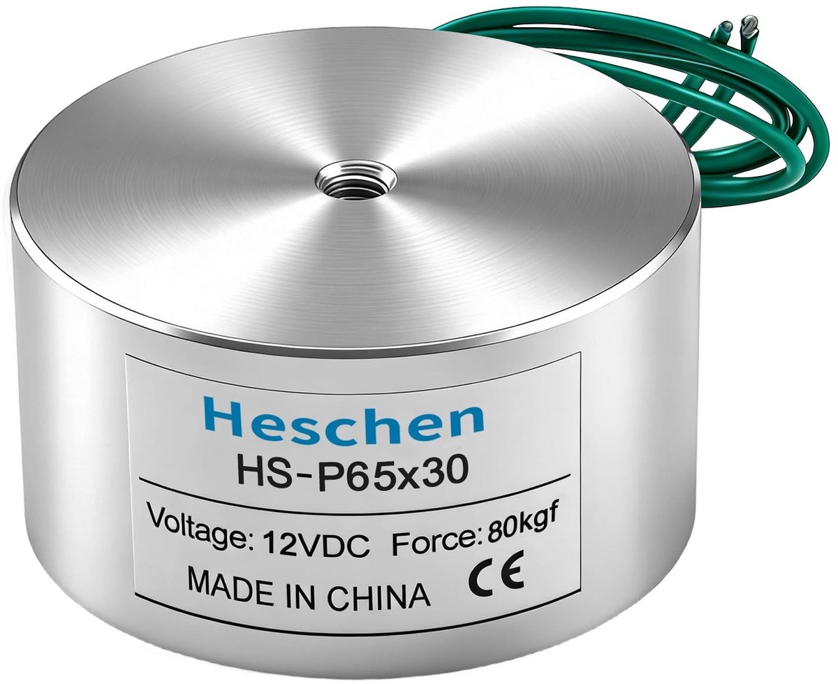 Dailygoods - Electromagnet - Solenoid - 80 kg aantrekkingskracht - Diameter 65 mm - DC12V 13W - Voor industriële toepassingen - Hoogwaardige kwaliteit