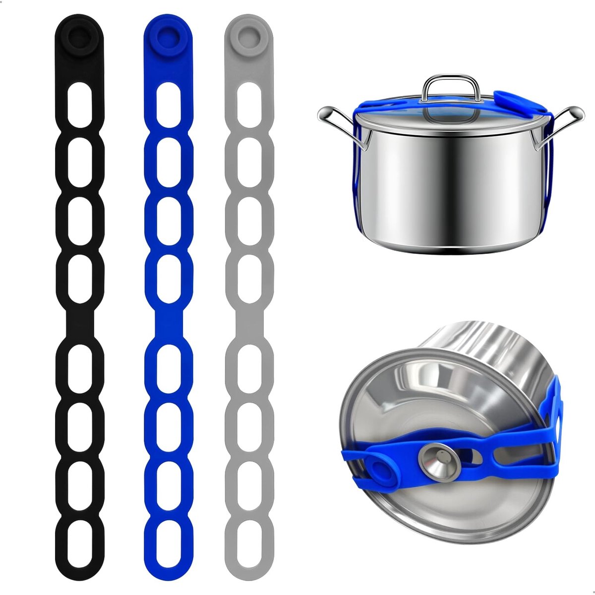Jhubersproducts - fixing strap - silicone lid - multifunctionele organizer - blauw - herbruikbaar - elastisch - geschikt voor potten en kabels - 55 cm