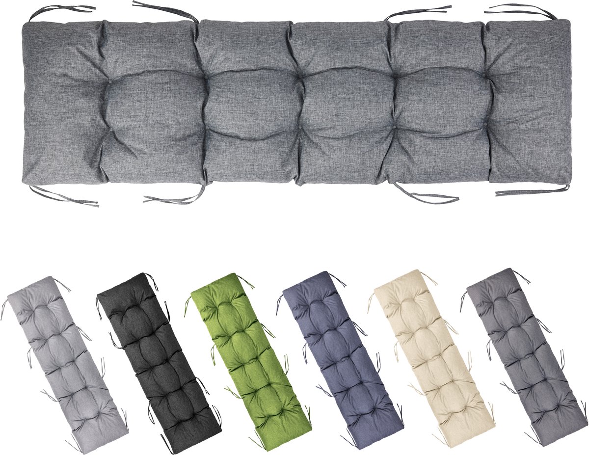 Garronda Bankkussen 180x50 cm – 10 cm dik – Waterafstotend & UV-bestendig – met Banden – Grijs GD-AM-Bono