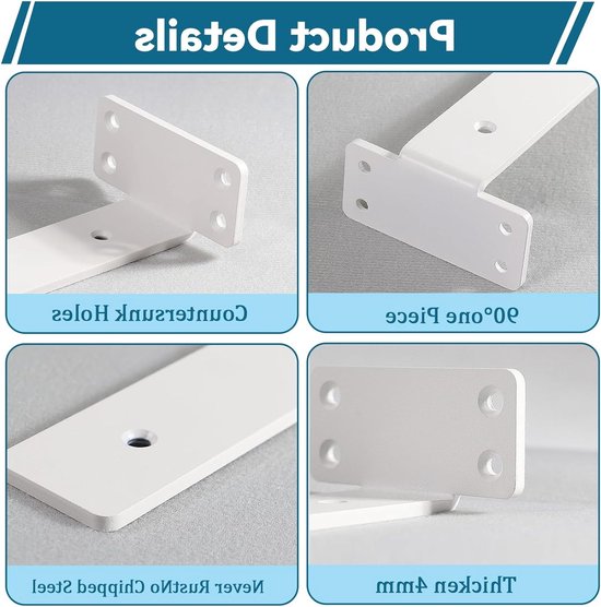 Set van 2 L-vormige Planksteunen voor Wandmontage, 15 cm, Zware Lasten, Dowel Schroeven, 50 kg Draagcapaciteit, Ideaal voor Keuken en Kantoor — afbeelding 2