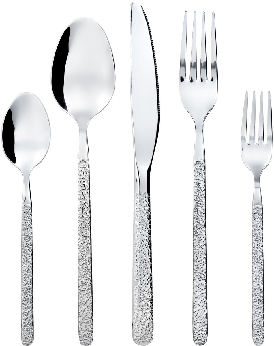 Livia home - Bestekset - 30-delige set - Roestvrij staal - Vaatwasmachinebestendig - Eetbestek - Geschikt voor 6 personen - Textuurdesign