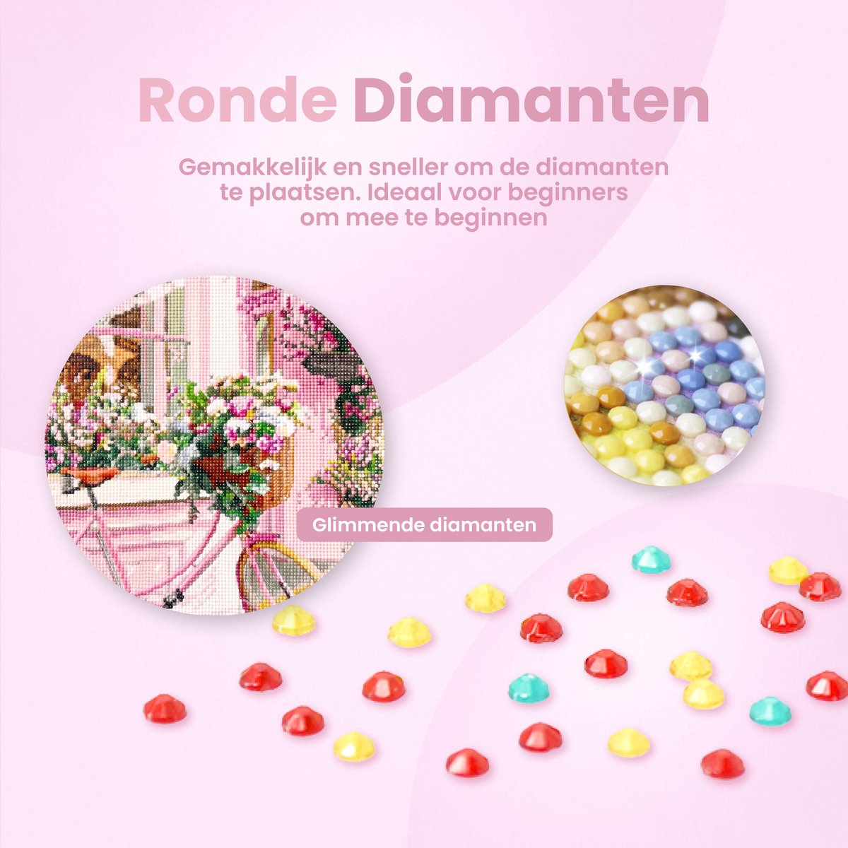 Rubye® Diamond Painting Volwassenen - Diamond Painting Kinderen - Diamond Painting Pakket Volledig - Bloemen Fiets - 30x40cm — afbeelding 3