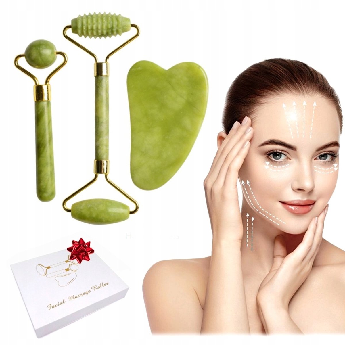 Frezarkowo - Jade Roller Set - Gezichtsmassage - Gua Sha - Cadeauverpakking