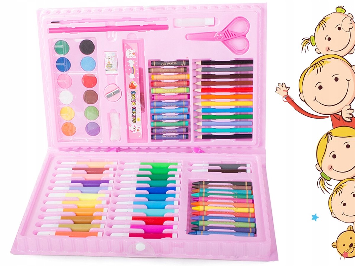 Roze kunstkoffer, knutselkoffer Art Set - 86 stuks - Creatief Speelgoed - Roze — cadeau in Spellen & Speelgoed - foto 2