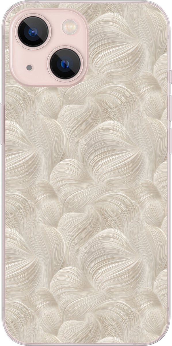 Telefoonhoesje Geschikt voor iPhone 13 mini hoesje - Lijnen - Waaier - Beige - Siliconen Telefoonhoesje Telefoonhoesje