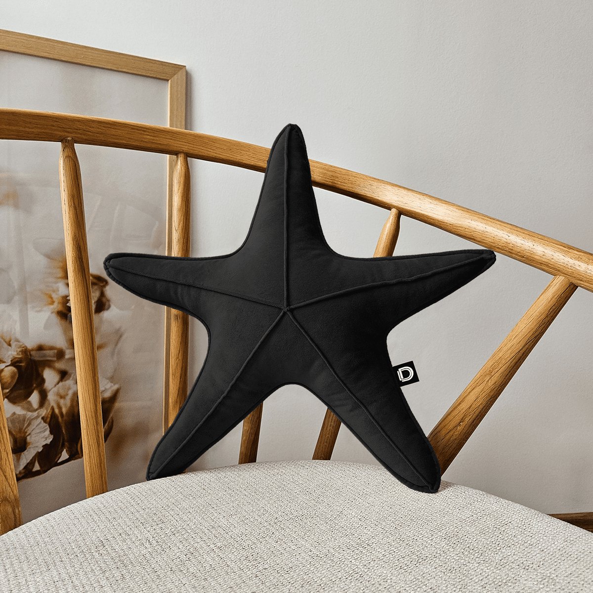 Decordruk VELVET - Stervormige Kussen - Zwart - 43x43x13 cm