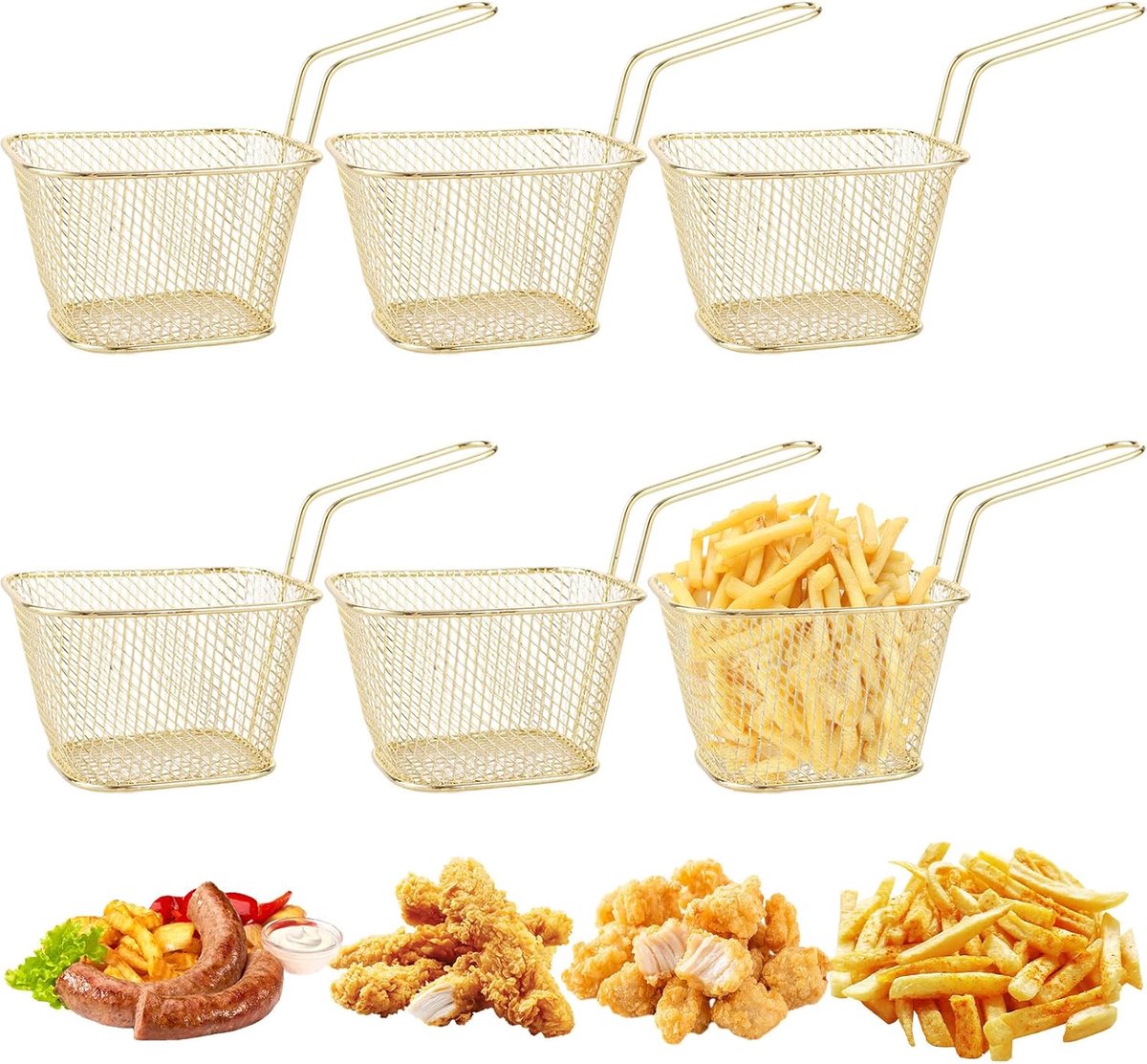 Fries mandje - gemaakt van roestvrij staal - 6 x 7.5 x 8.5 cm - met handvat voor opslag