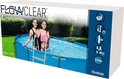 Verpakking van het Flowclear zwembad met 2 meisjes bij een blauw zwembad met grijze ladder.