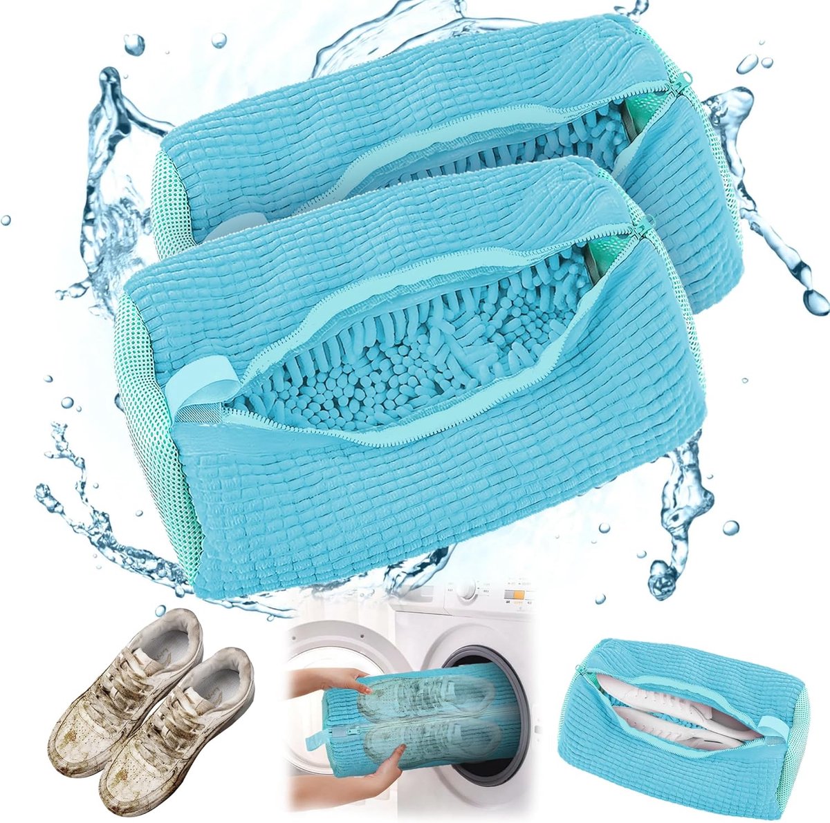 Shoe wash bag - wasmachine - 2 stukken - trainers - 360 graden reiniging - herbruikbare waszak met rits - beschermt zowel schoenen als wasmachine