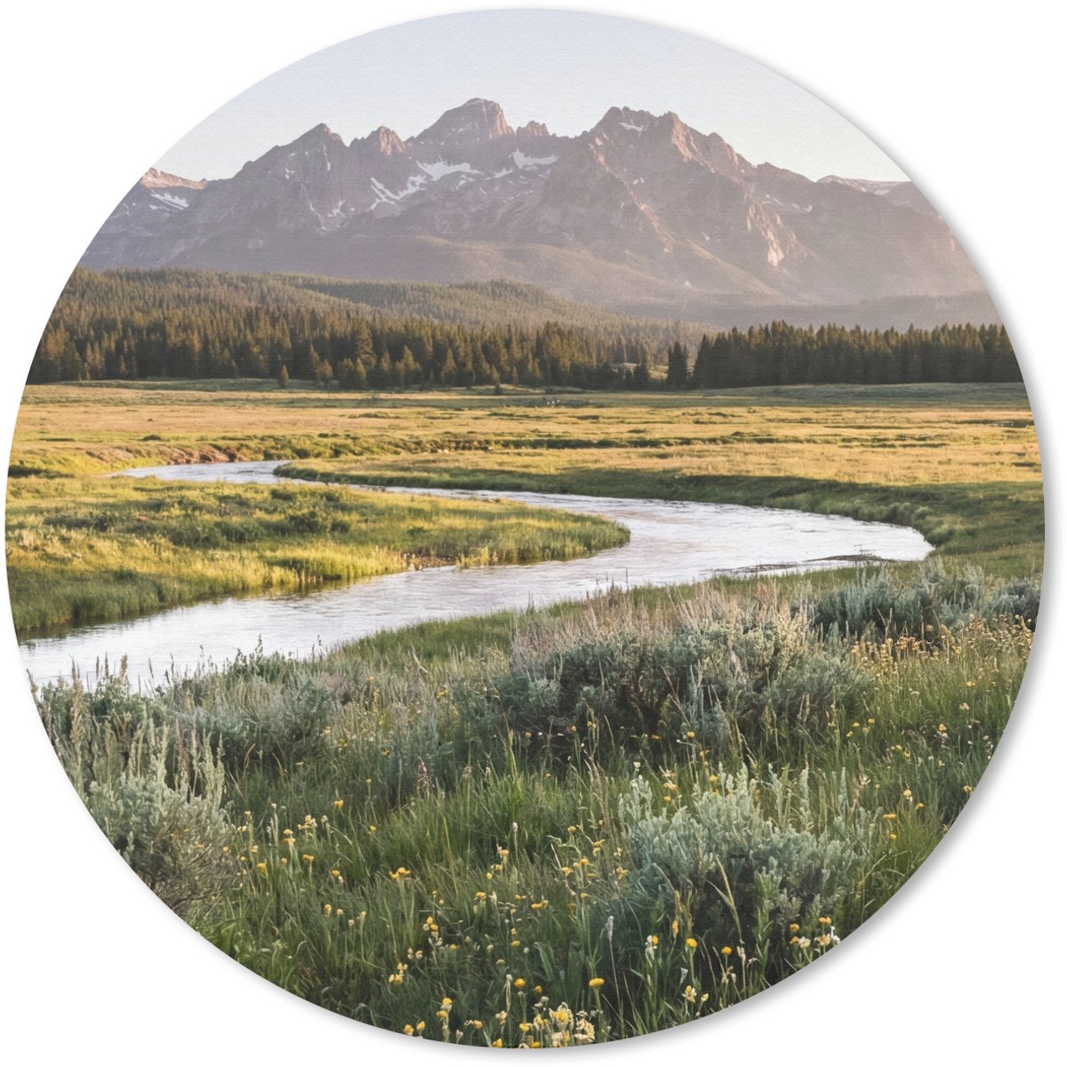Muismat rond 20x20 cm - Mousepad Berglandschap - Rivier - Bos - Ronde muismatten