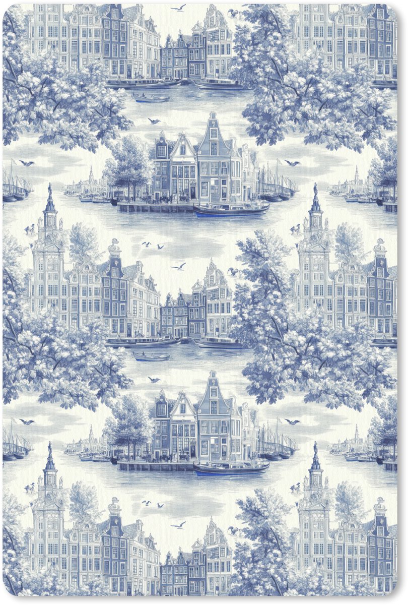 Muismat 13x20 cm - Mousepad Huizen - Bomen - Water - Vogels - Blauw - Muismatten