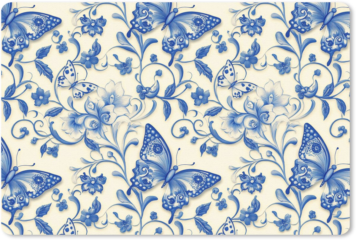 Muismat 13x8 cm - Mousepad Vlinders - Bloemen - Blauw - Botanisch - Muismatten