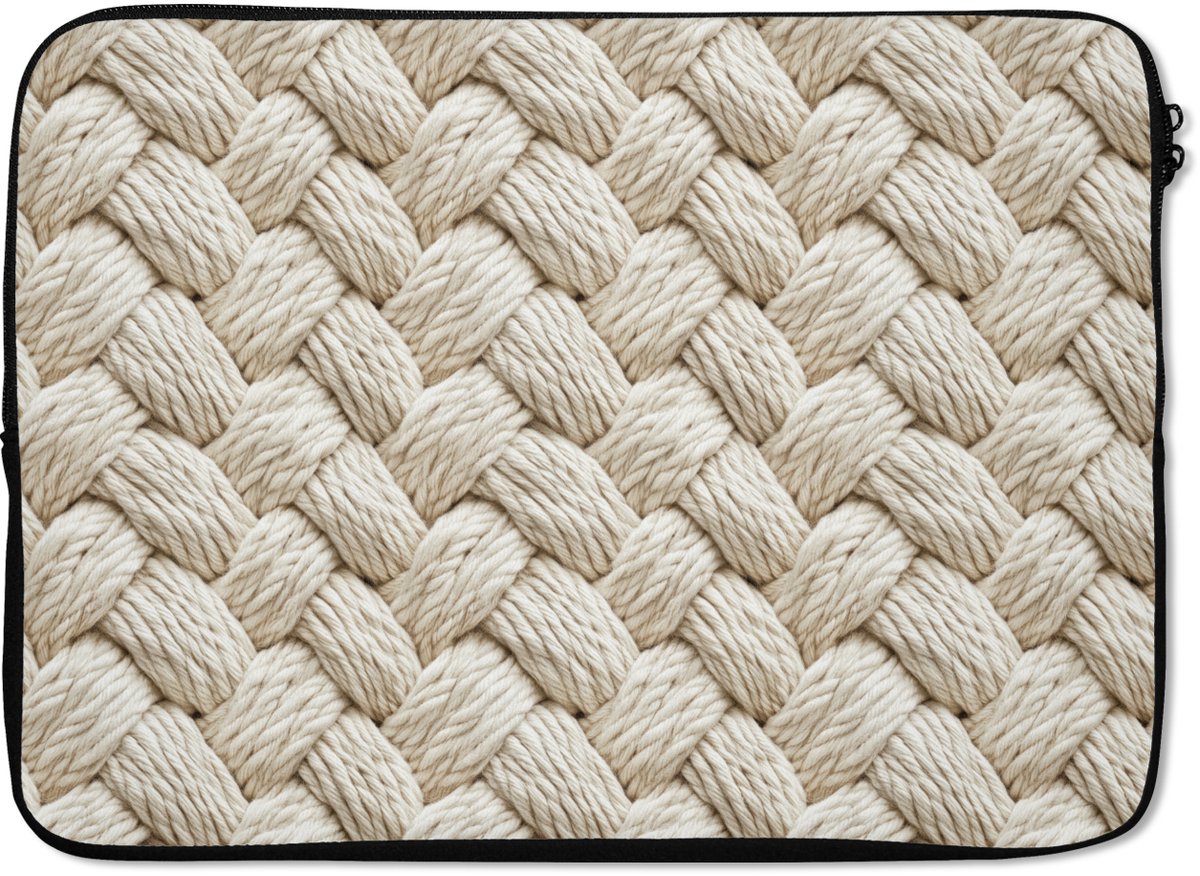 Laptophoes 14 inch - Touw - Gebreid - Beige - Laptop sleeve - Binnenmaat 33x23 cm - Zwarte achterkant
