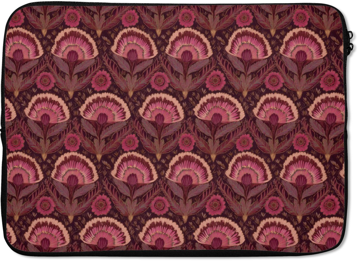 Laptophoes 14 inch - Antiek - Bloemen - Kleurrijk - Laptop sleeve - Binnenmaat 33x23 cm - Zwarte achterkant