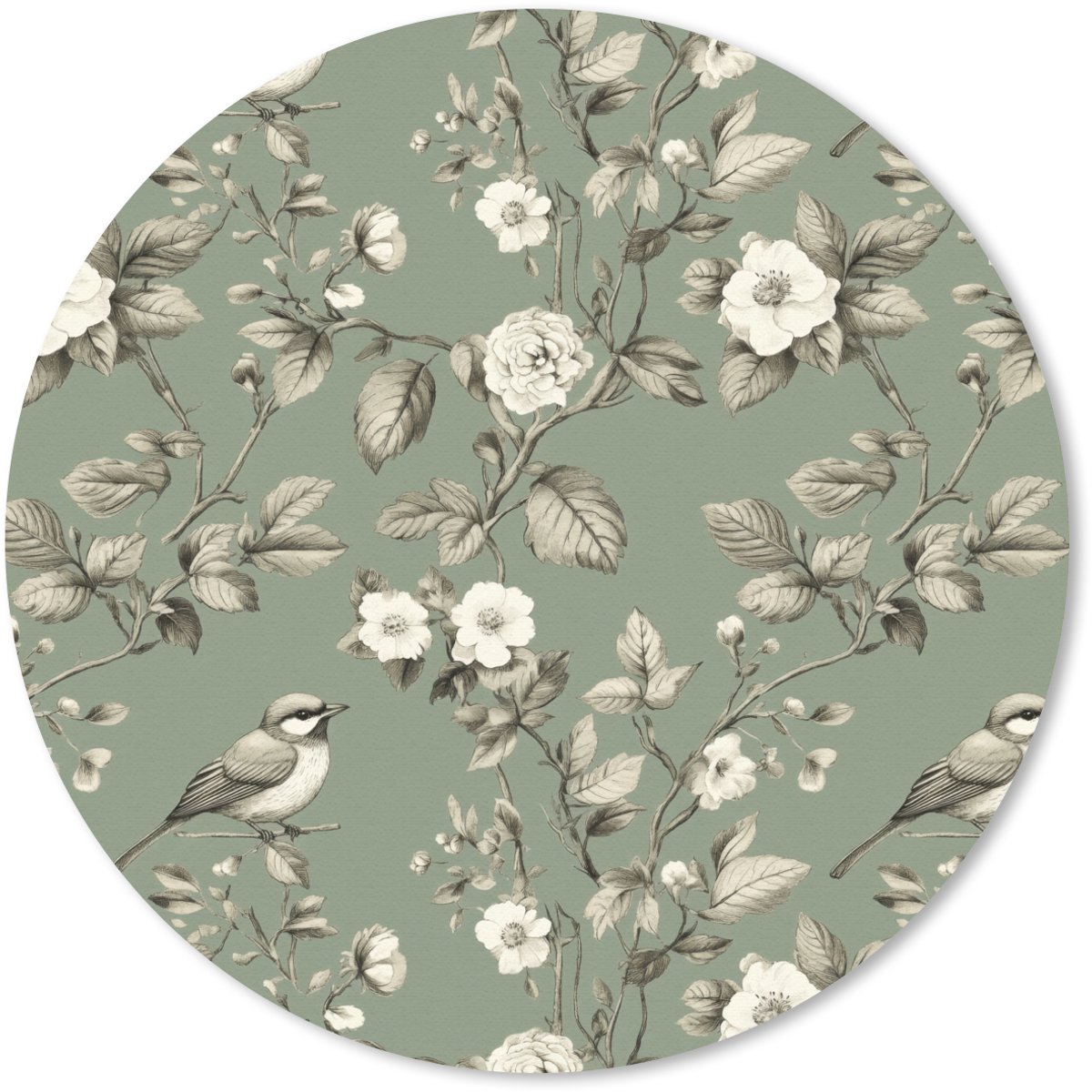 Muismat rond 30x30 cm - Mousepad Botanisch - Vogels - Groen - Ronde muismatten