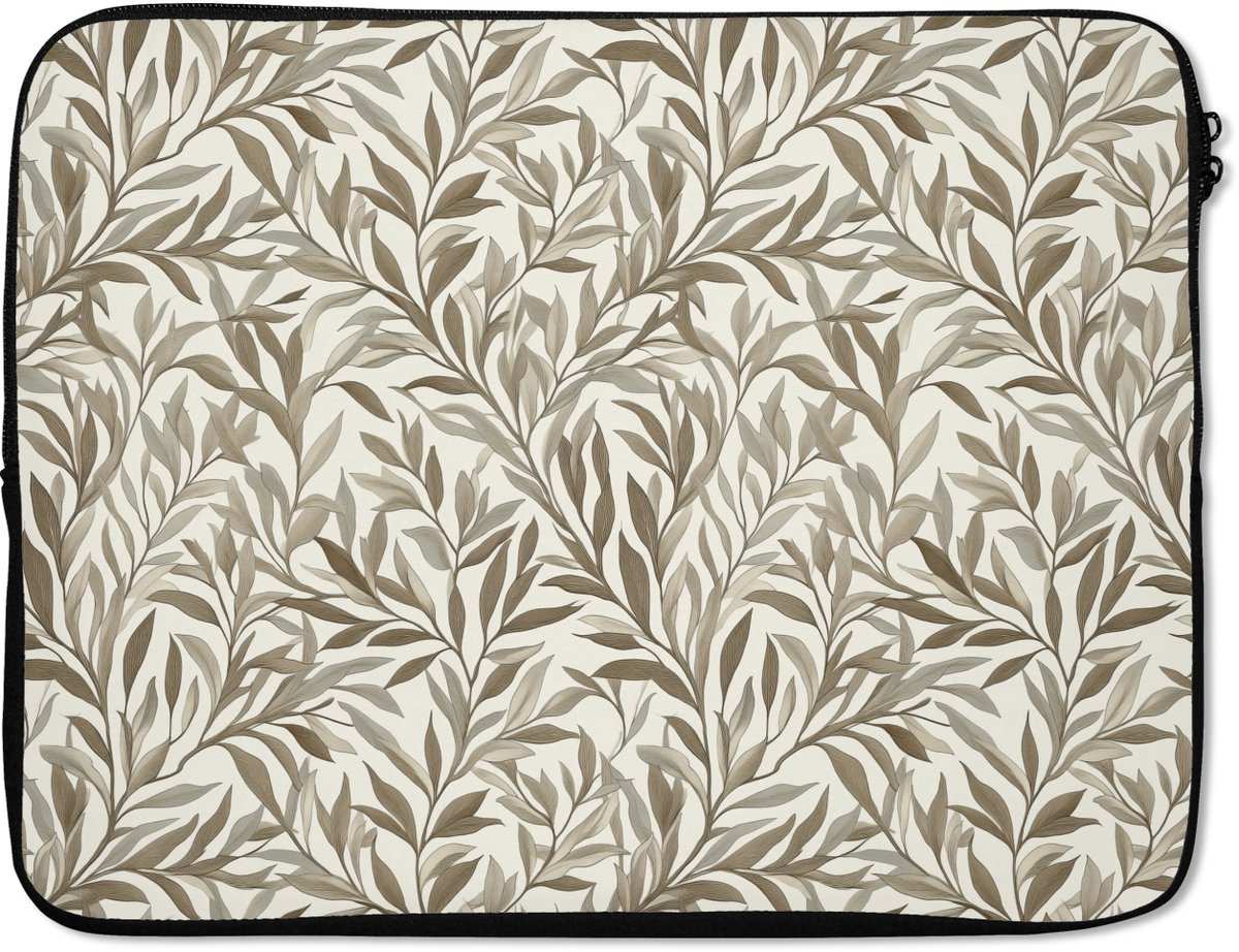 Laptophoes 17 inch - Takken - Botanisch - Taupe - Laptop sleeve - Binnenmaat 41x28 cm - Zwarte achterkant