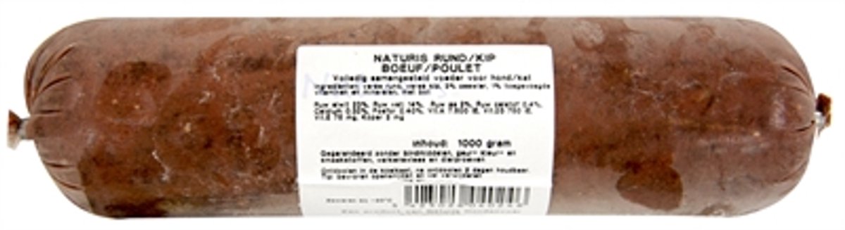 Naturis Diepvriesvoer - Rund Kip 1000 Gr - Versvlees Hondenvoer Zonder Toevoegingen