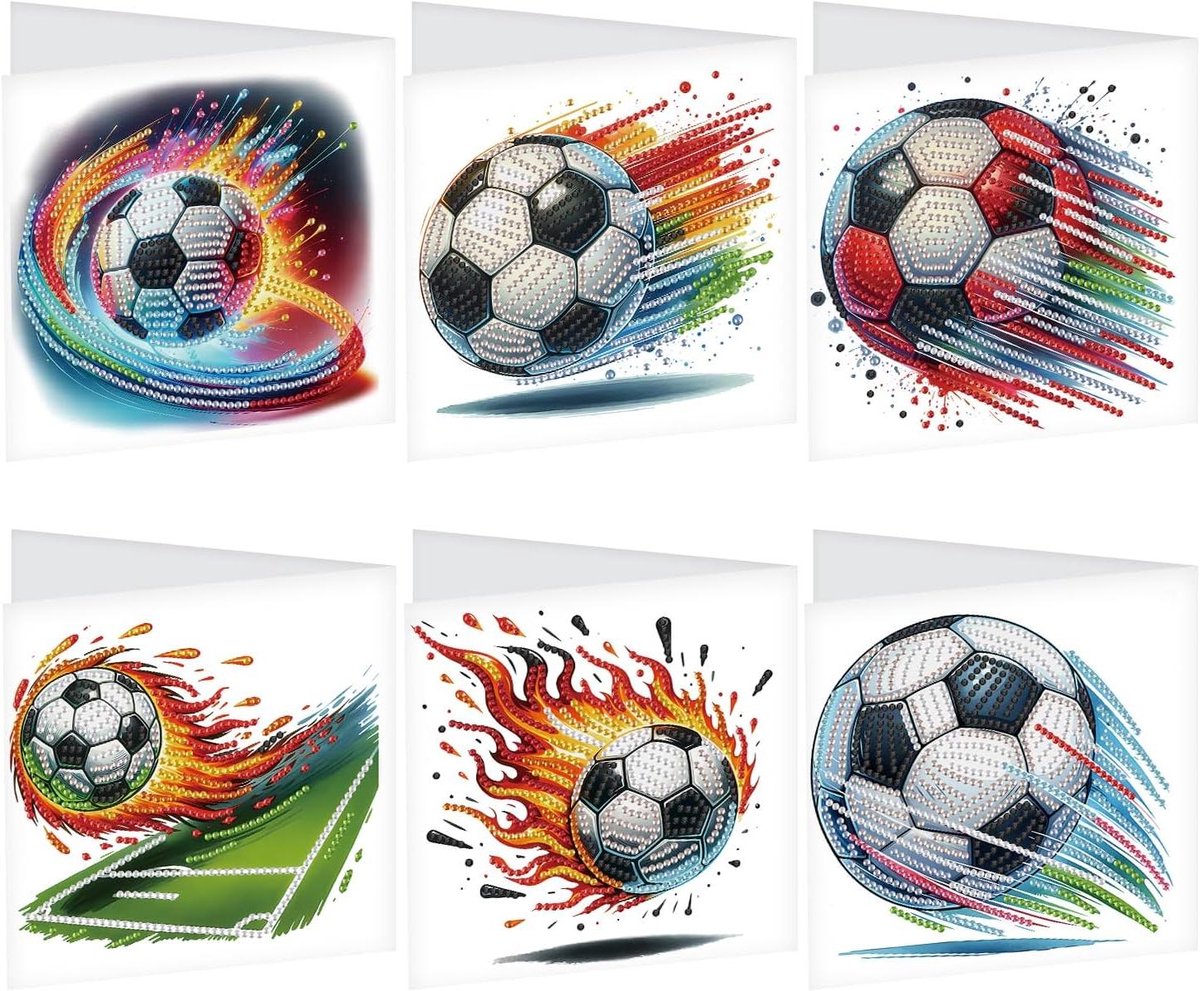 Diamond Painting Wenskaarten - Diamant Borduurkaarten - Kaarten Maken - Voetbal Thema Design - 6 stuks - Veelkleurig