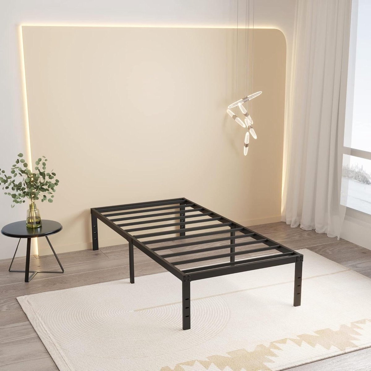 Tweepersoonsbedframe - Bedframe zonder boxspring - Slaapkamer organiseren - Zwaar metalen frame - 1895 x 955 x 406 cm - Zwart