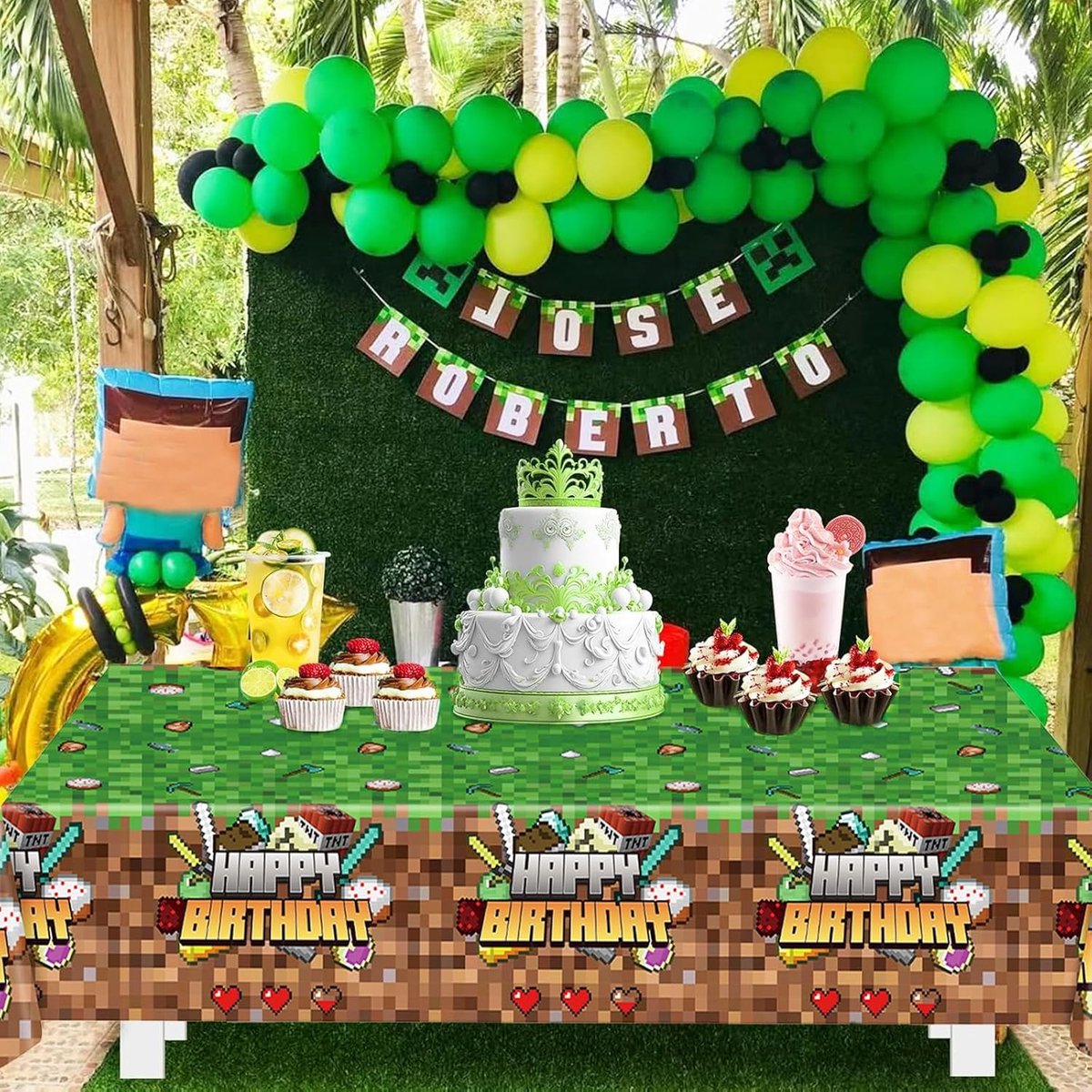 Pixel Motif Tafellaken - Verjaardag - 137 x 274 cm - Happy Birthday Tafellaken - Kinderen's Verjaardag - Meisjes - Jongens - Feestdecoratie