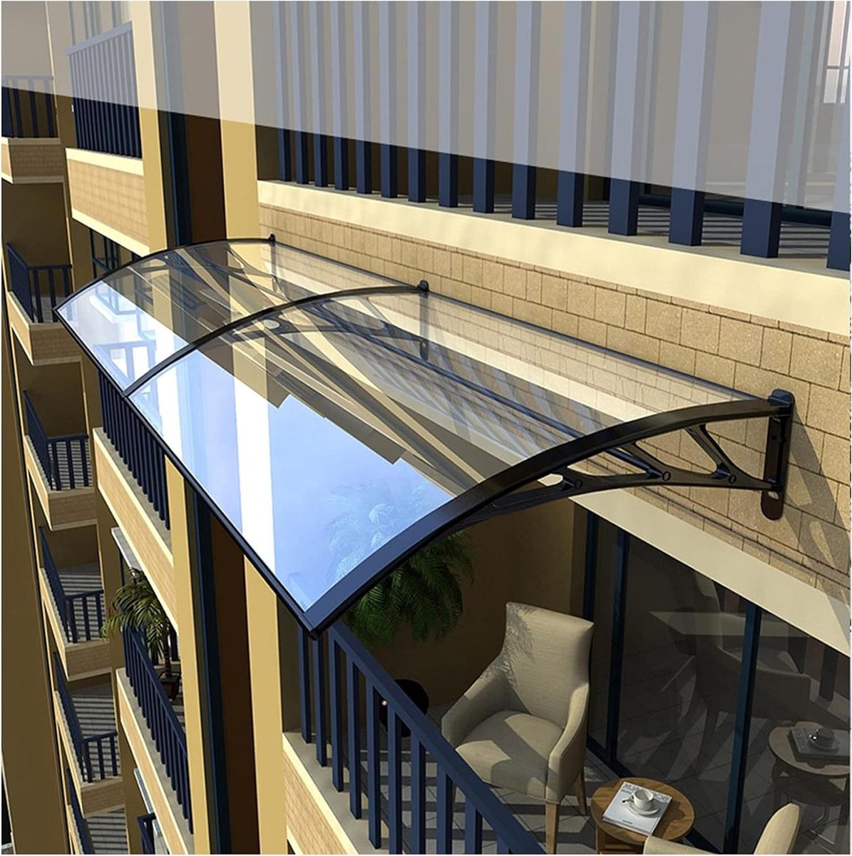 Regenhoes Deur - Luifel Buiten - Bescherming Tegen Regen - Polycarbonaat Holle Plaat - 80x260cm - Zwart