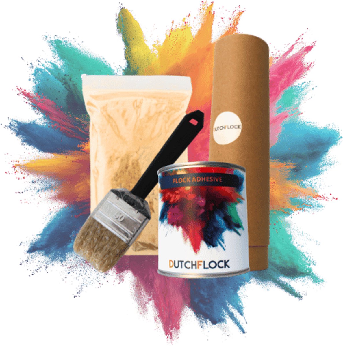 Flocking Kit Creme Mega | 800gr. flocking poeder - 1000ml flock lijm - applicator - kwast