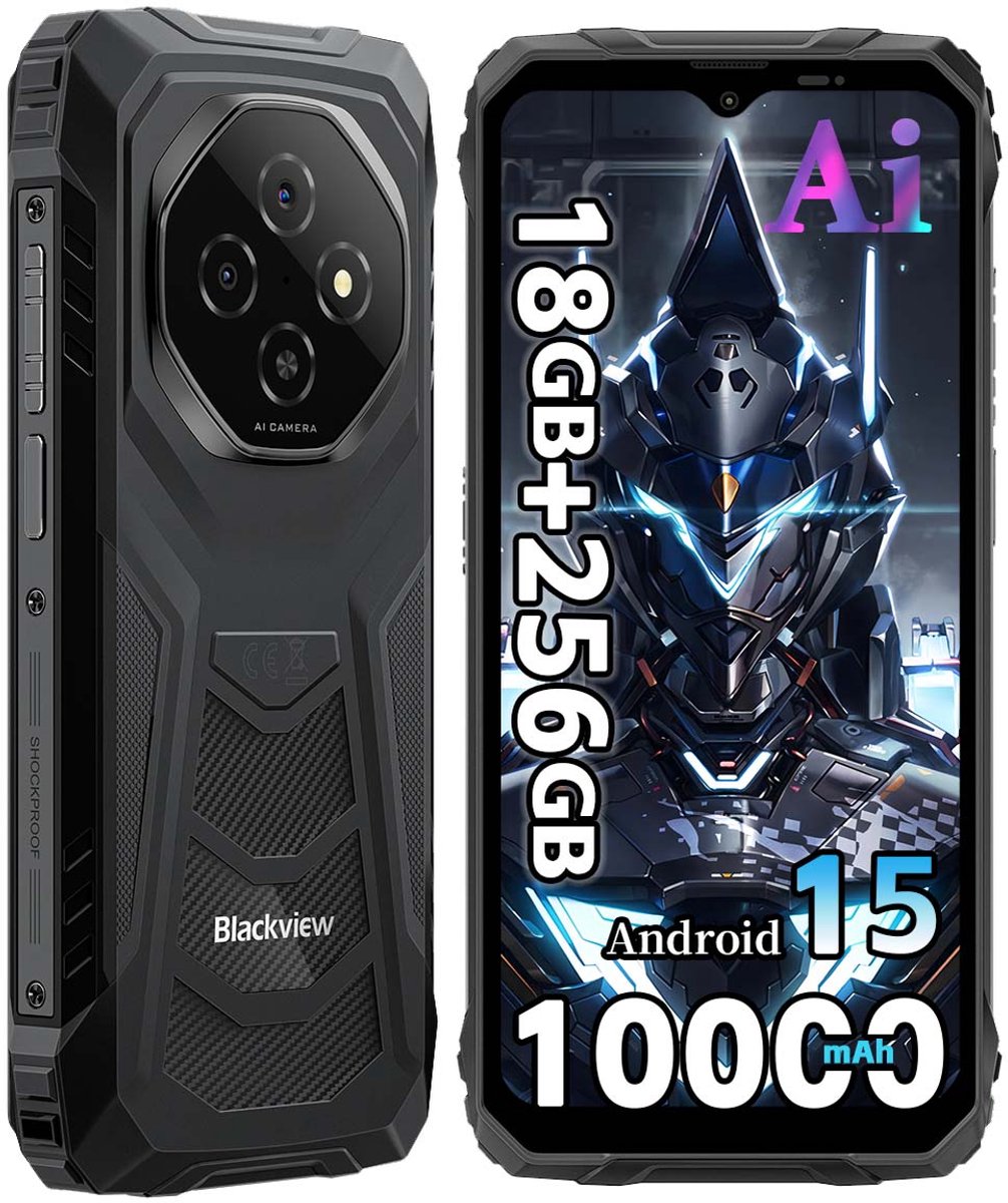 Blackview Robuuste Smartphone - 18 GB RAM - 256 GB ROM - 6,56 inch HD+ IPS - 10000 mAh - Dual SIM 4G - IP68 & IP69K Robuuste telefoon - Android 15 - GPS NFC - Zwart
