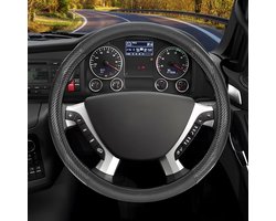 Steering wheel cover 42cm van carbon fiber leer voor vrachtwagens, antislip en ademend, optimale bescherming voor stuurwielen