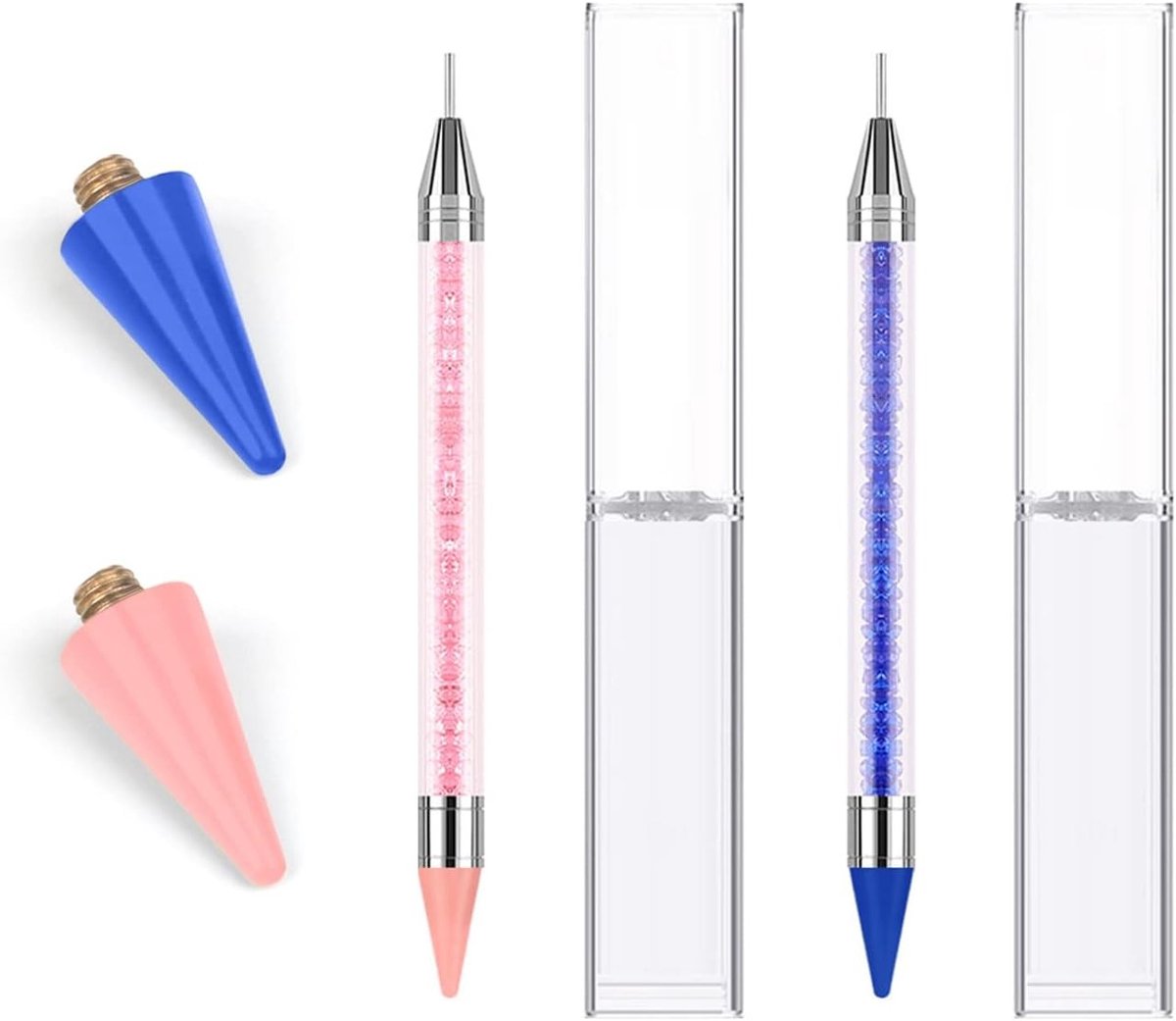 Set van 2 diamanttekenpennen met 2 vervangbare punten en 2 plastic opbergdozen voor schilderen en knutselen