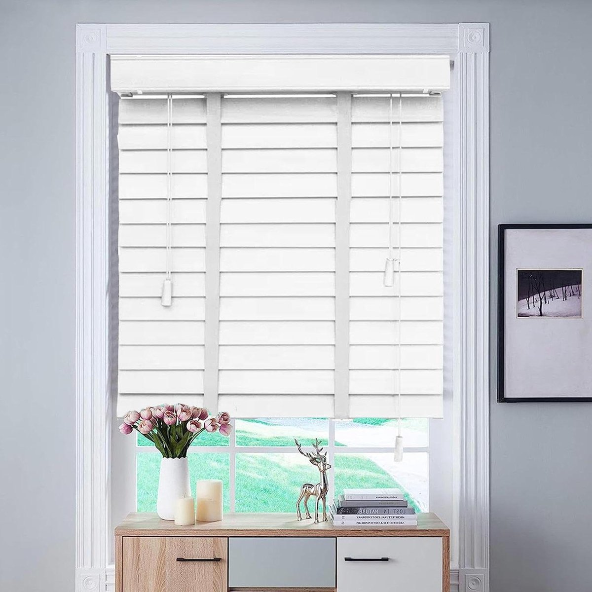 Houten Jaloezieën - Horizontale Luxaflex - Privacy en Zonwering - Massief Hout Lamellen - 50x150cm - Wit