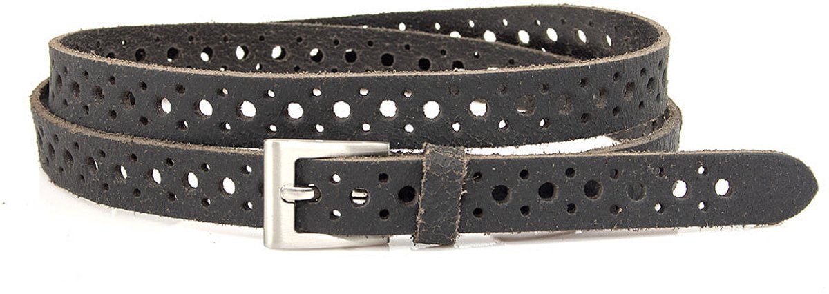 Damesceintuur zwart crackle - 2 cm breed - Leer - Smalle riem - Casual - Maat 105
