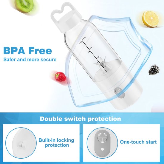 YONO Blender To Go - 500ml - 175W - Draagbare Smoothie Maker - Portable Fresh Juice Mini Blender - Wit van Merkloos — afbeelding 3