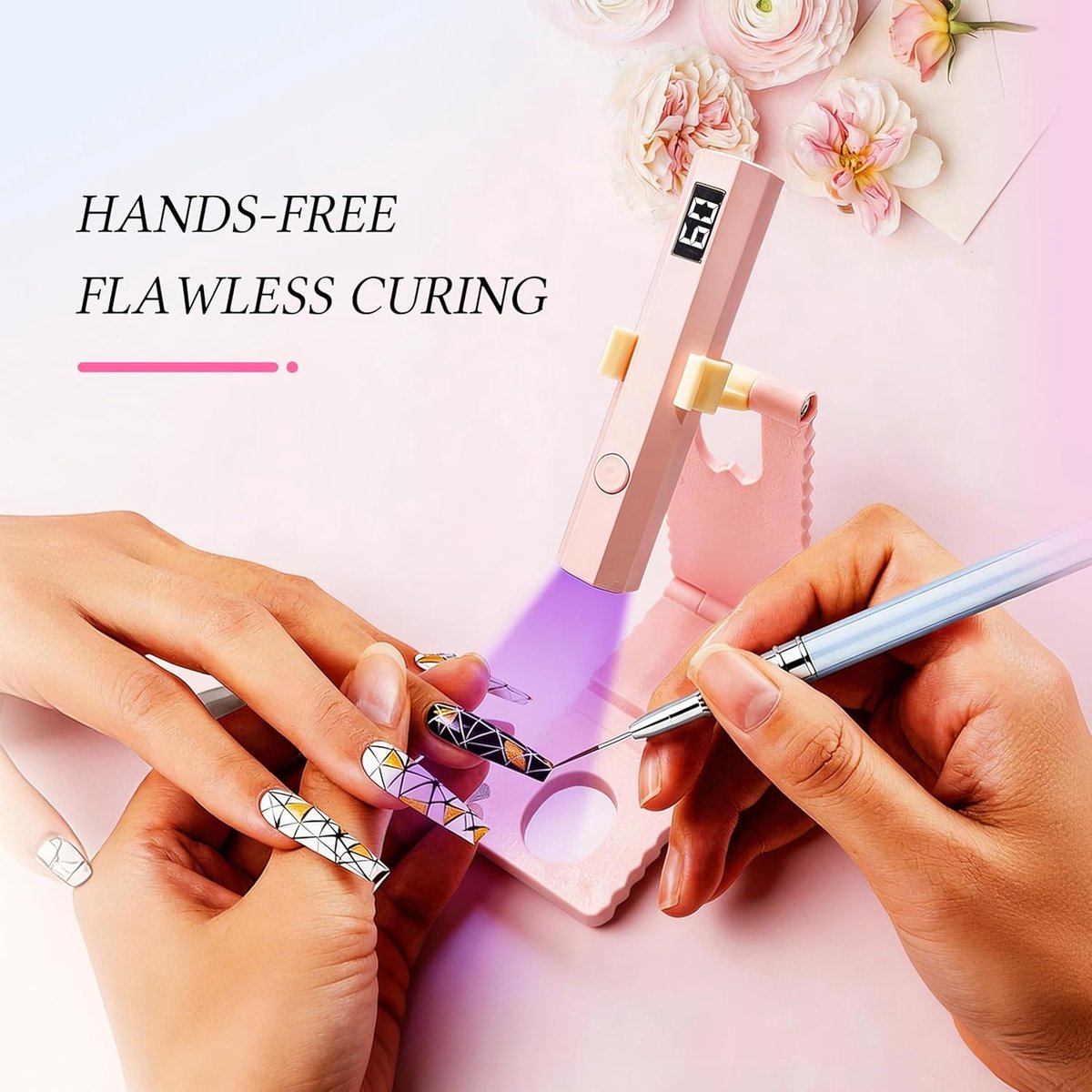 Mini Nagellamp met standaard - Mini UV nagel lamp - UV Lamp Gelnagels - met digitaal display - 2 timermodi - Oplaadbare draadloze nagellamp - LED Nagellamp - Handlamp voor nagel - Draagbare Nagellamp - Nageldroger - Manicure - Draaibaar - 3W - Wit — cadeau in Verzorging - foto 5