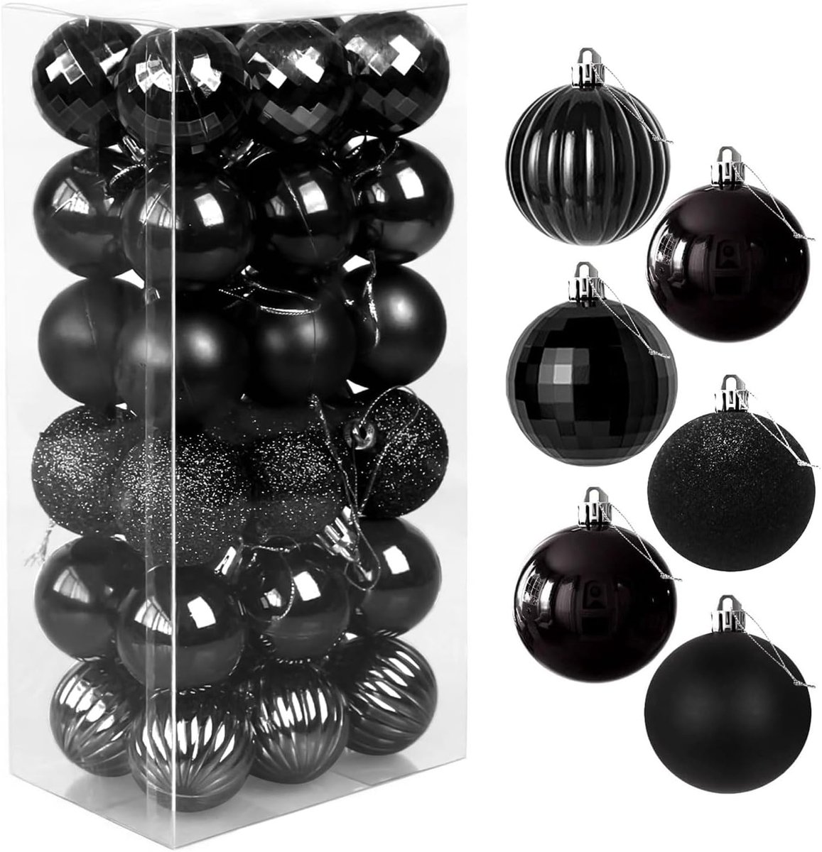 Christmas Tree Baubles - 4 cm Set van 36 - Plastic Kerstboomdecoraties - Decoratieve Ballen - Zwart