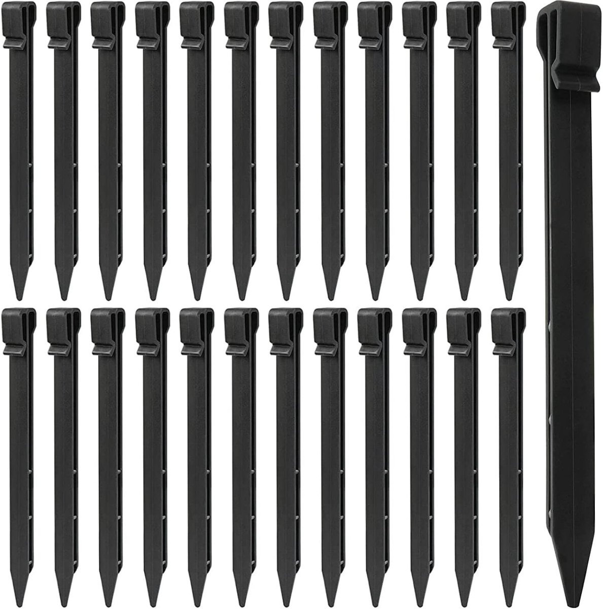 Pack of 25 Plastic Ground Pegs - 25cm Heavy Duty Landscape Edging - Pegs - Anchor Spikes voor Outdoor Garden Lawn - Decking Tents - Zwart