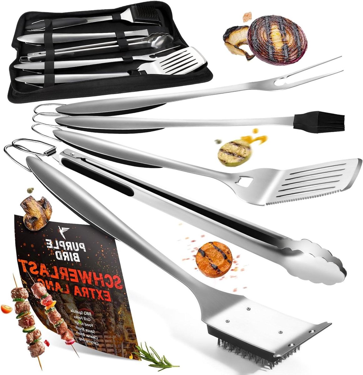 Grillset - BBQ gereedschap - Buiten koken - Roestvrij staal - 1000 gram - Zilver