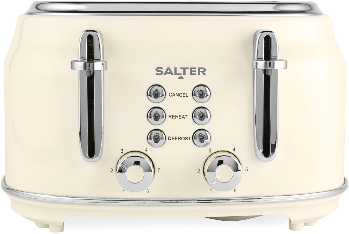 Salter Retro Crème 4-slice Toaster - 6 Bruiningsniveaus - Brede Sleuven