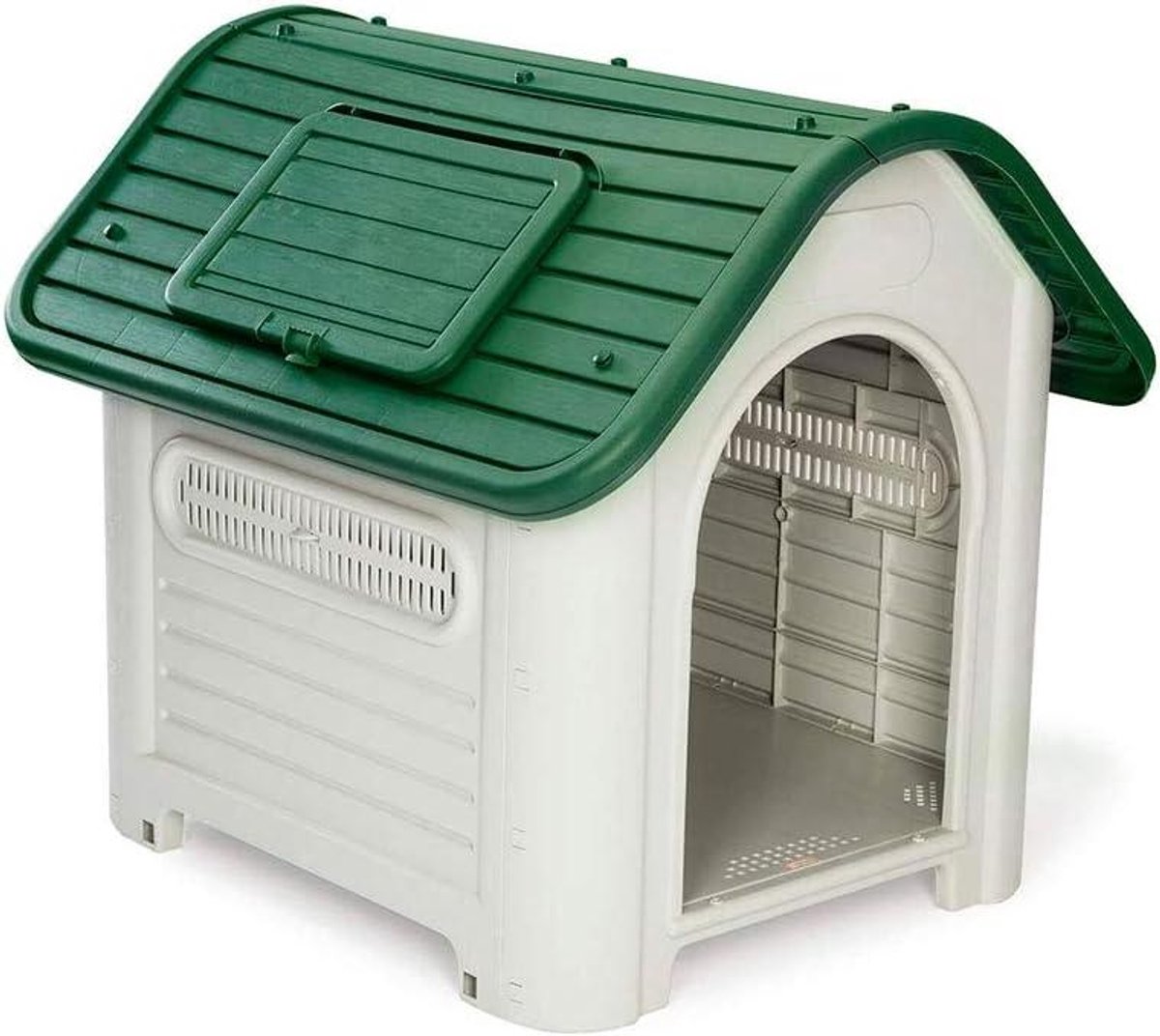 Hondenhok Hars - Hondenverblijf Buiten - Huisdier Beschermen - Zijrooster Ventilatie - 87 x 72 x 75 cm - Beige Groen
