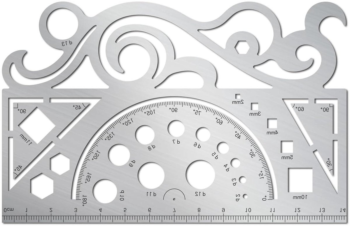 Tekenhulp Mal - Tekengereedschap Tekenmal - DIY Ambachten Tekenen - Roestvrij Staal - 14x19 cm - Zilver