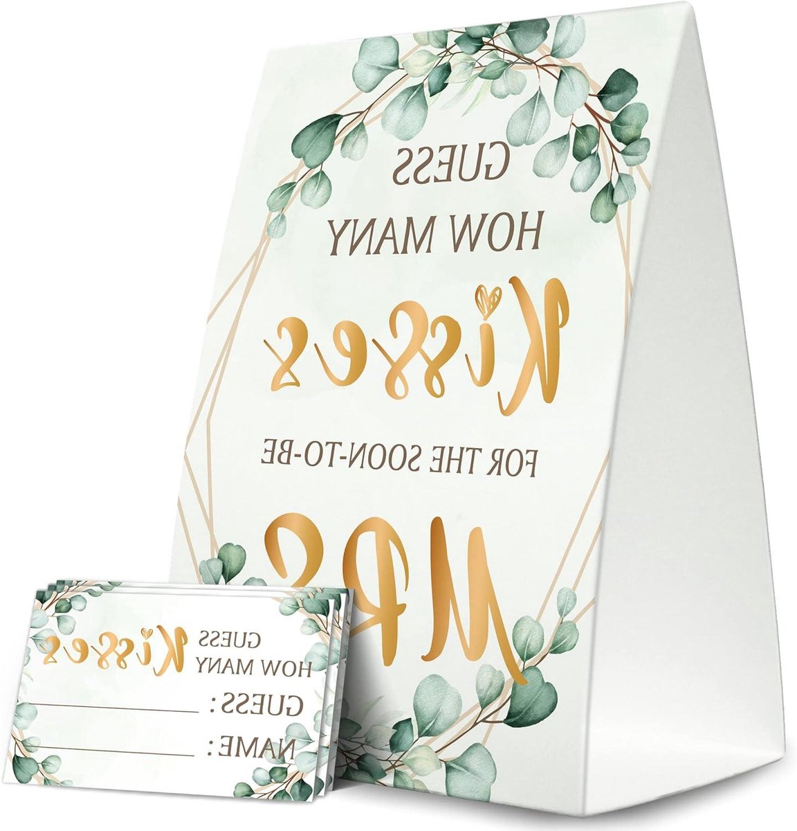 Bruiloft Raadspel Kaarten - Gastenboek Spel - Bruidsdouche Feest - Dubbelzijdig Vrijstaand Bord - 50 Kaarten - Groen Goud