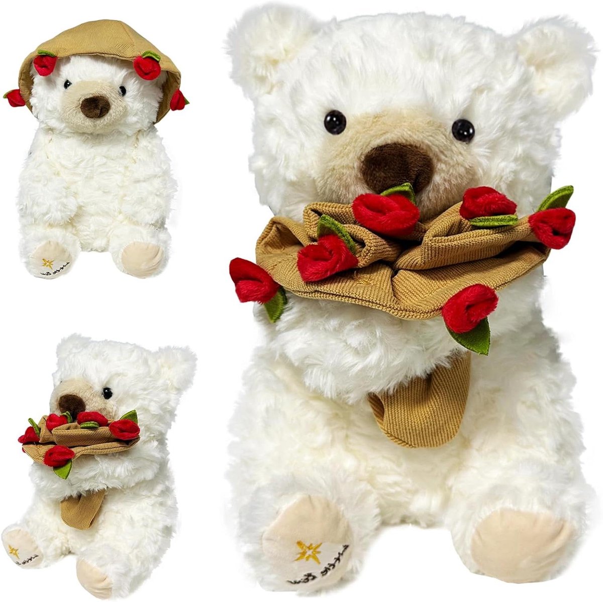 Zachte Pluche Beer - Knuffelbeer Speelgoed - Cadeau Geven - Boeket als Hoed - 30 cm - Bruin
