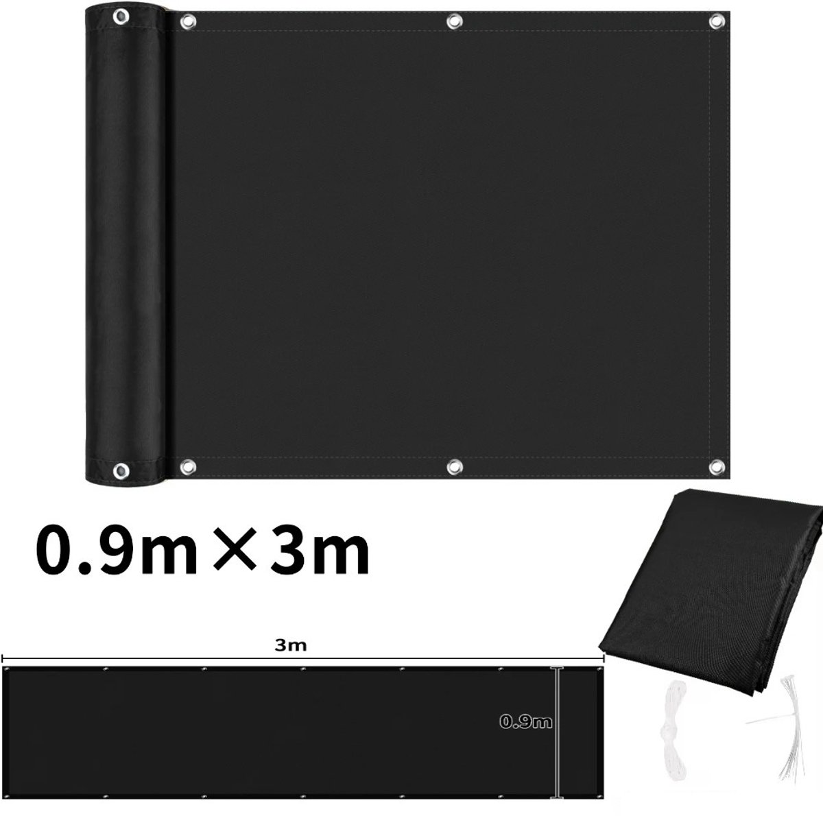 WiseGoods Premium Balkonscherm 90x300 - Waterdicht Zonnescherm - UV Bestendig Privacy Scherm Voor Balkon / Tuin & Terras - Zwart